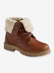 Shoes-Boys Footwear-Shoes-Leather Boots with Faux Fur Turndown Top, for Boys
