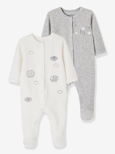 Pack Of 2 Baby Sleepsuits With Front Opening In Velour White Baby Vertbaudet