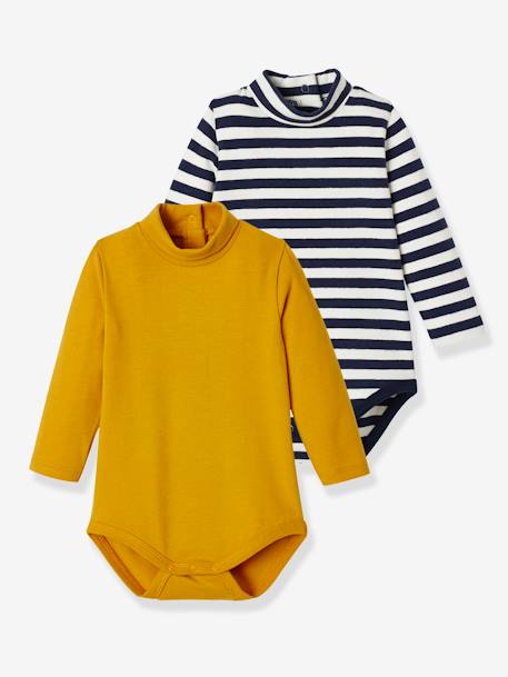 Pack Of 2 Bodysuits For Babies High Neck Long Sleeves Mustard Baby Vertbaudet