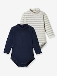 Baby-T-shirts & Roll Neck T-Shirts-Pack of 2 Bodysuits for Babies, High Neck, Long Sleeves