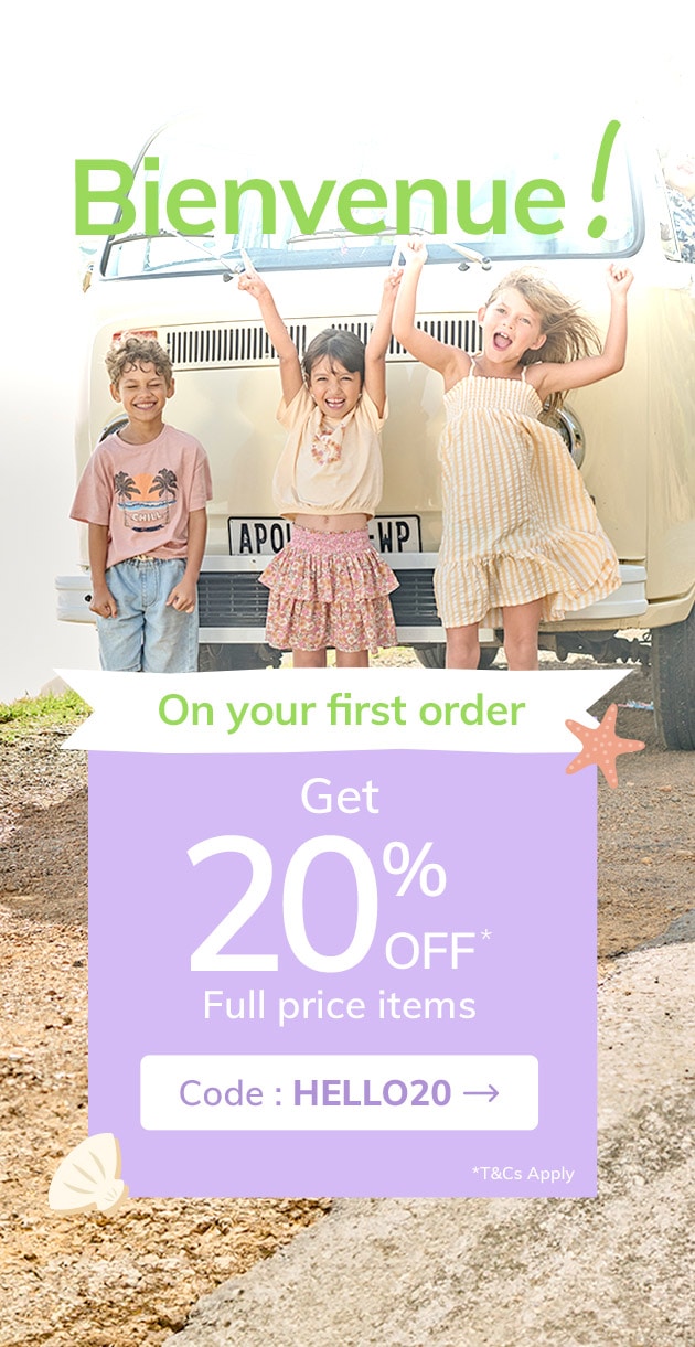 On your first order Get 20% OFF* full price items - Use code Hello20