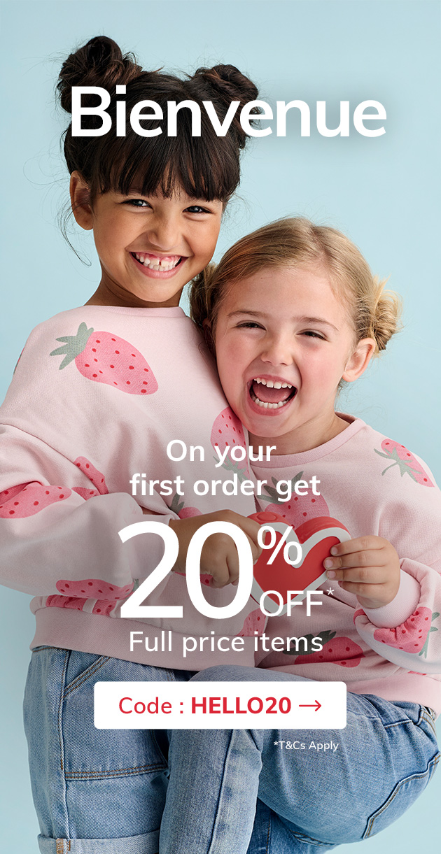 On your first order Get 20% OFF* full price items - Use code Hello20